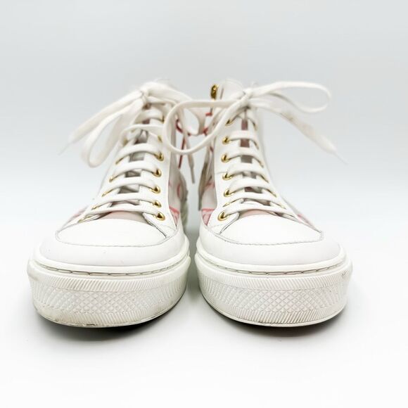 Louis Vuitton Stellar Sneaker Boot 37, 7 White Pink Monogram Mesh High Top - Picture 3 of 13